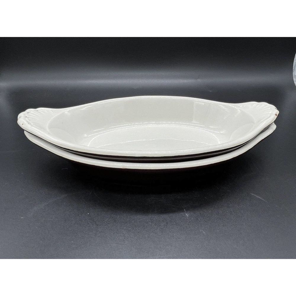 Hall Au Gratin BAKING DISH 528 Restaurant Type BROWN GLAZE Tab Handles Lot 2 VTG